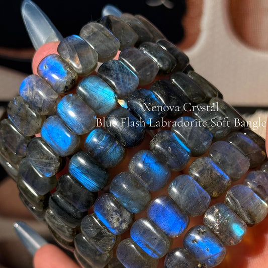 HQ Blue Flash Labradorite Soft Bangle